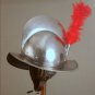 Spanish Hand-Forged Steel Morion, Medieval conquistador Helmet with red Plumb, Halloween gift.