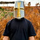 Templar Knight Helmet With Holy Brass Cross for Role Play with Free Display Stand