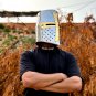 Templar Knight Helmet With Holy Brass Cross for Role Play with Free Display Stand