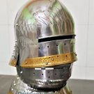 Medieval Knight European Closed Helmet Armor 18G Steel German Helmet With Stand
