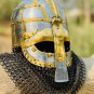 Viking Chainmail Helmet Vandal Medusa steel and brass Helmet With Wooden Stand