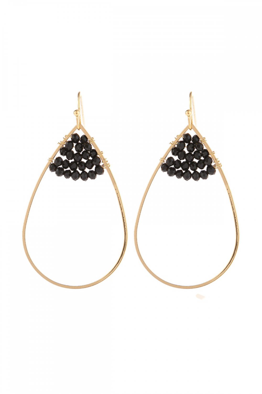 Hde3070 - Open Teardrop With Rondelle Beads Earrings-Black