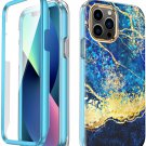Case for iPhone 13 Pro Max Shockproof Heavy Drop Protection Built-in Screen Protector (Blue Marble)