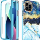 Case for iPhone 13 Pro Max Shockproof  Drop Protection Built-in Screen Protector Ice Blue Marble