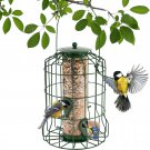 Squirrel Deterrent Bird Feeders for Outside Hanging w/ 4 Perches - Premium Grade Steel Caged Tube