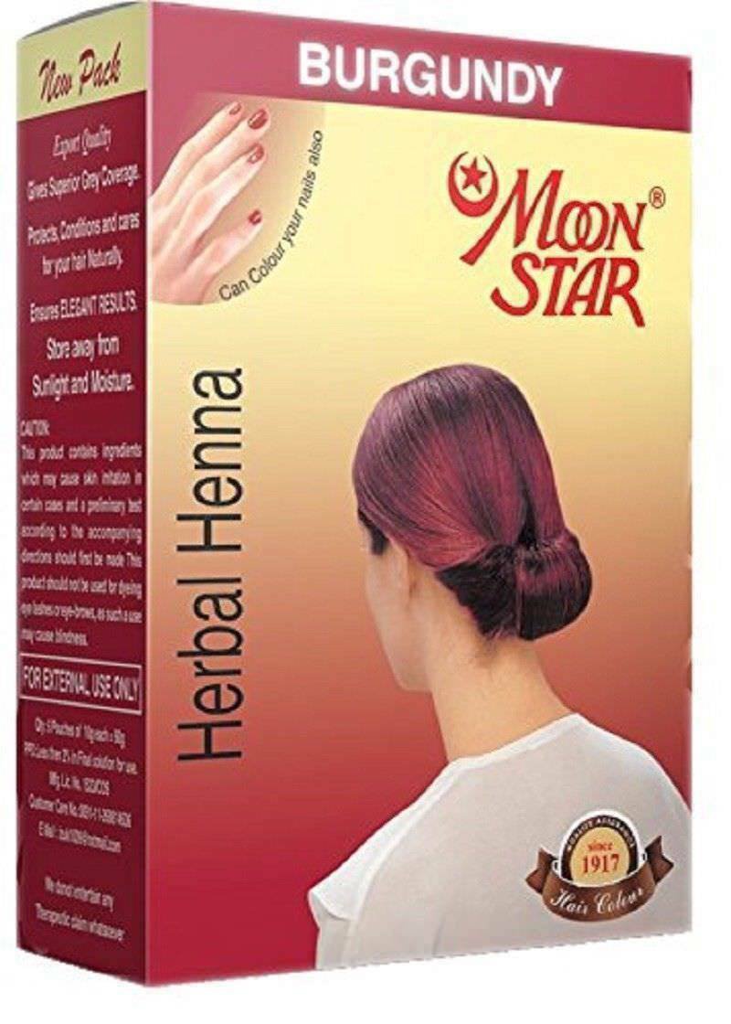 6 pc X 10 gm each MOON STAR Herbal Henna Burgundy Hair Colour fast shipping