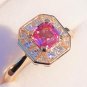 Pink Sapphire With Diamonds in I8ct Yellow Gold Deco Style Ring Setting
