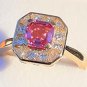Pink Sapphire With Diamonds in I8ct Yellow Gold Deco Style Ring Setting