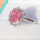 Padparadscha Sapphire and Diamonds in a Vintage Style Platinum Ring Setting