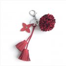 Fashion Pentagram Velvet Flowers Leather Tassel Keychain Keyring Women Car Bag Handbag Charm Pendant