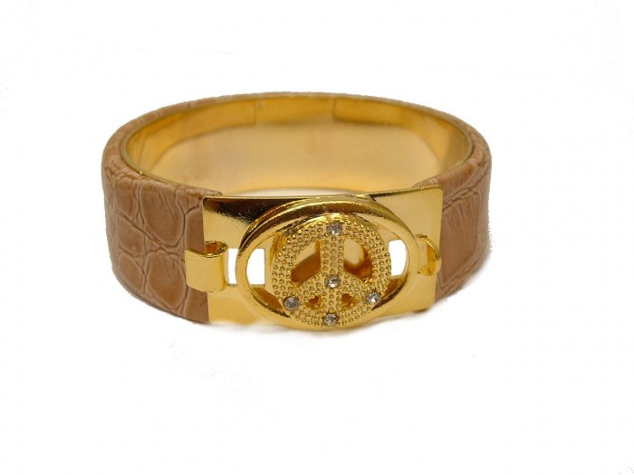 TRENDY BEIGE PEACE SIGN VITA STYLE CUFF BANGLE BRACELET