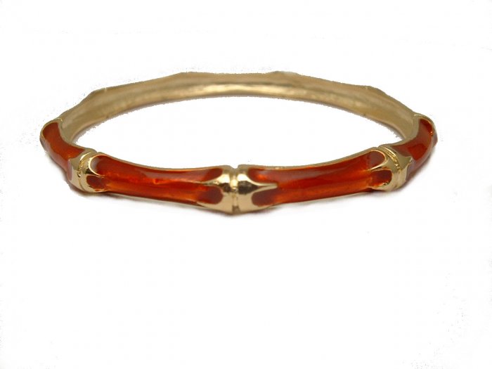 TRENDY CELEBRITY RED ENAMEL BAMBOO BANGLE BRACELET