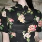 Vtg 90s Tea Length Black Floral Long Cheongsam Style Dress Mandarin standup collar - Size M/Medium
