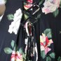 Vtg 90s Tea Length Black Floral Long Cheongsam Style Dress Mandarin standup collar - Size M/Medium