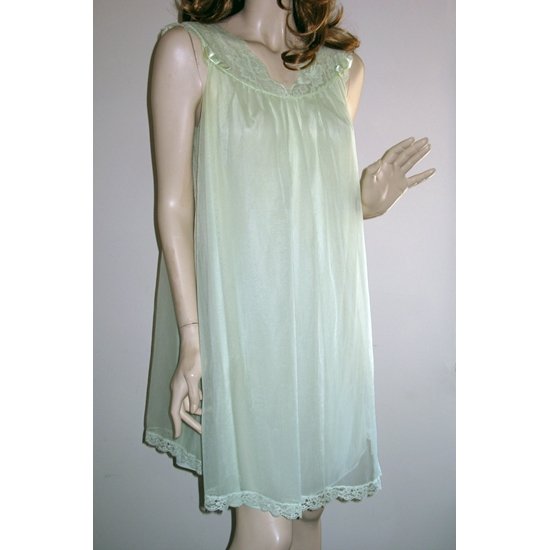 Vintage 60s Vanity Fair Green Nightgown Nightie BabyDoll Size S