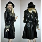 60s 70s Black Double Breasted Wrap Coat Huge Faux FUR Collar & Cuffs Spy Trench Coat-L / Large 60s 70s Black Double Breasted Wrap Coat Huge Faux FUR Collar & Cuffs Spy Trench Coat-L / Large