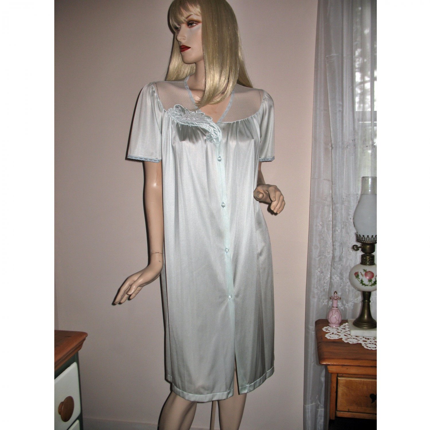 Vintage Vanity Fair Ice Blue Peignoir Robe Nightie Nightgown One Size