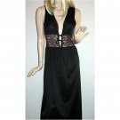 Vtg Maxi Black Nightgown / Plunging V to Cinched Waist of wide Black Lace inset with Red Bows - S Vtg Maxi Black Nightgown / Plunging V to Cinched Waist of wide Black Lace inset with Red Bows - S