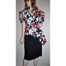 Vintage 80s Retro Party Dress Hip Flounce Peplum Puffed Ruched Sleeves Size 12