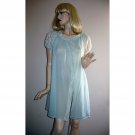 Vintage SHEER Aqua Chiffon NYLON Lace Puff Sleeve Peignoir Robe by Radcliffe Lingerie M L