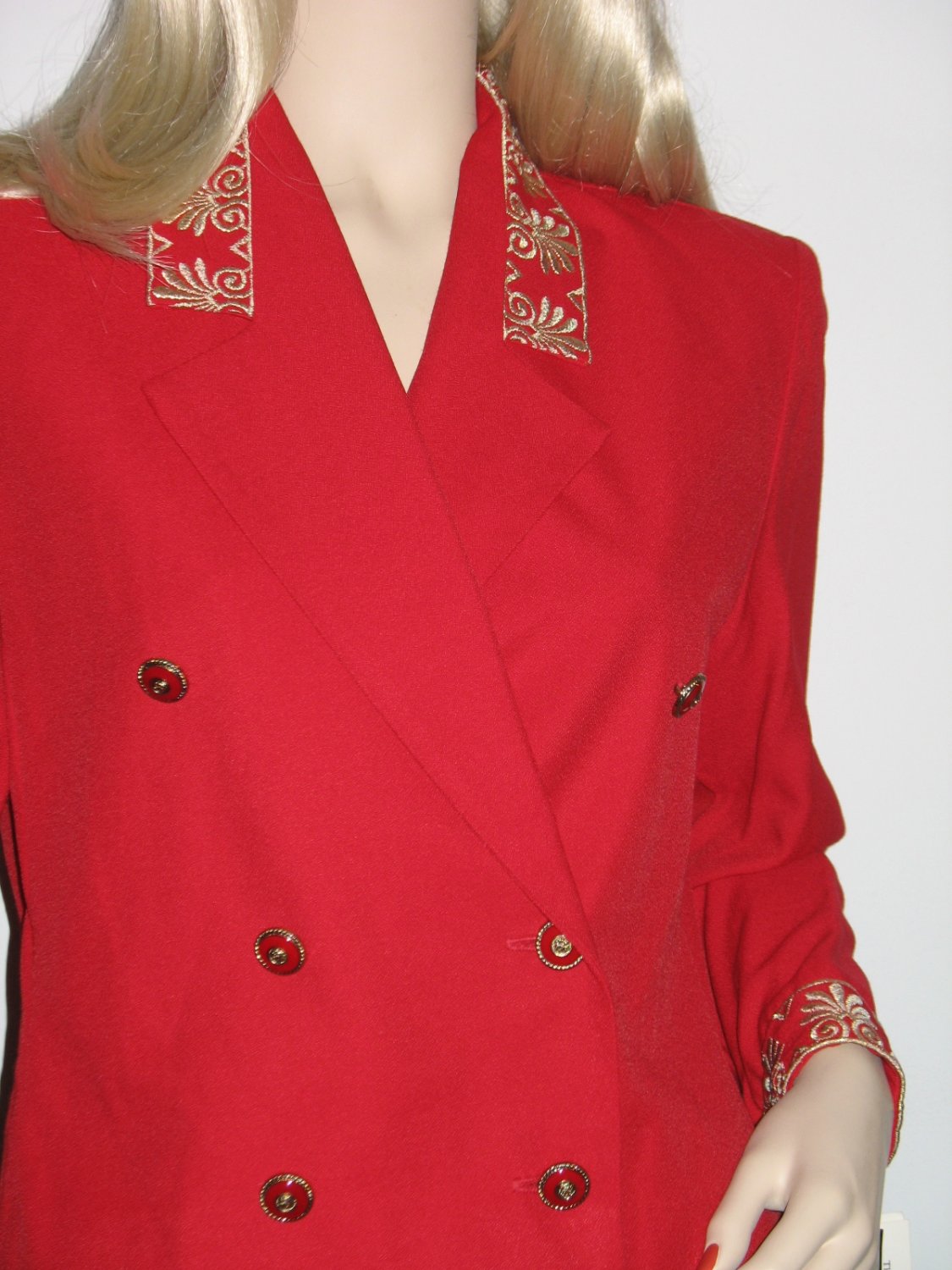 80s Red Military Jacket Cropped Top Blazer by Positive Attitude Size 8