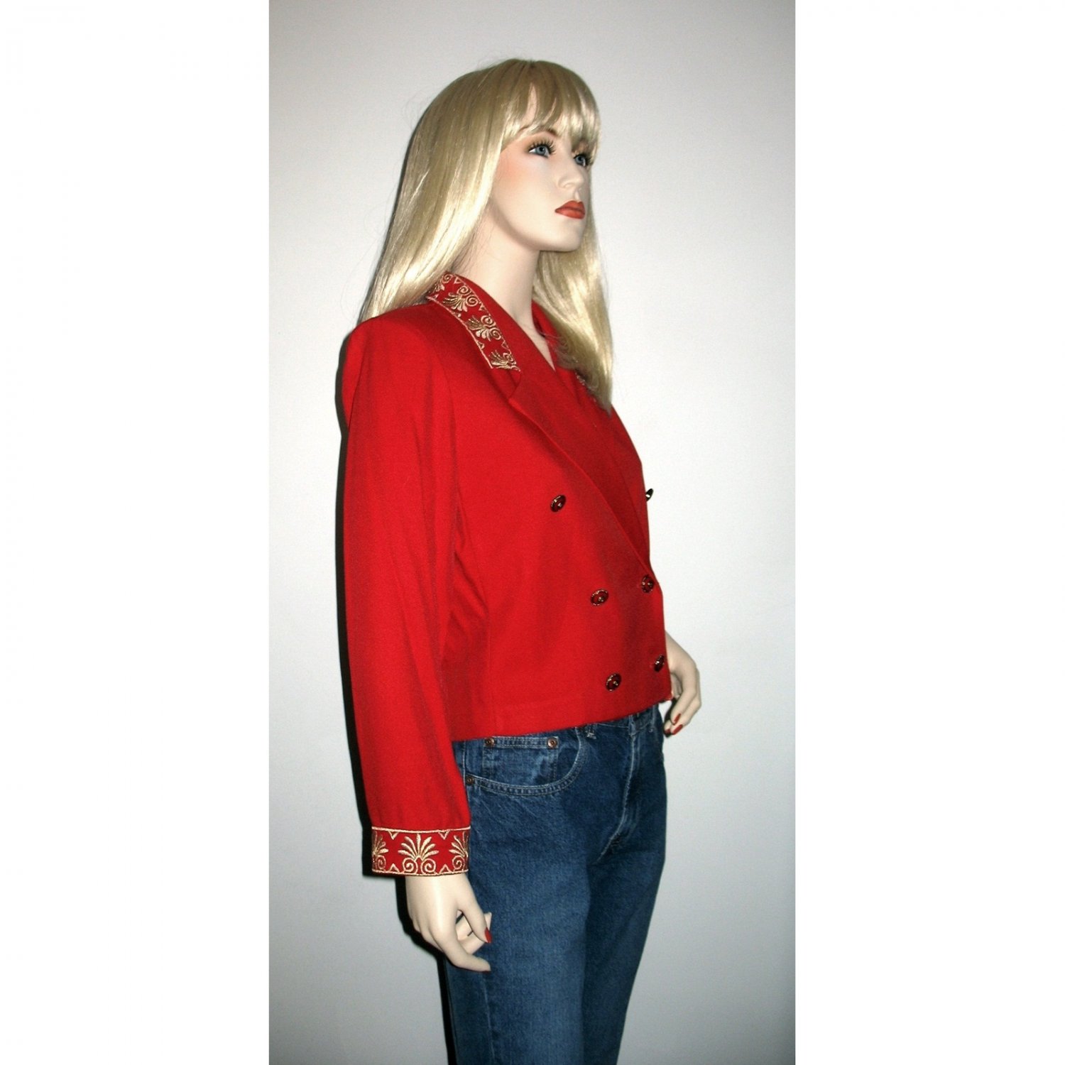 80s Red Military Jacket Cropped Top Blazer by Positive Attitude Size 8