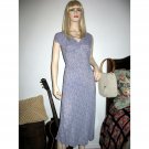Lightweight Long Summer Dress Blue Floral Print Short Cap Sleeves - Size Small to Medium