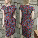 40s inspired Vintage 80s Florals Dress Hip Flounced Party Dress Red/Purple/Green Floral 40s inspired Vintage 80s Florals Dress Hip Flounced Party Dress Red/Purple/Green Floral