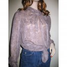 Vintage 80s Sheer Lavender Purple Secretary Blouse / Shadow Stripe Floral  by Bethany Size M/L