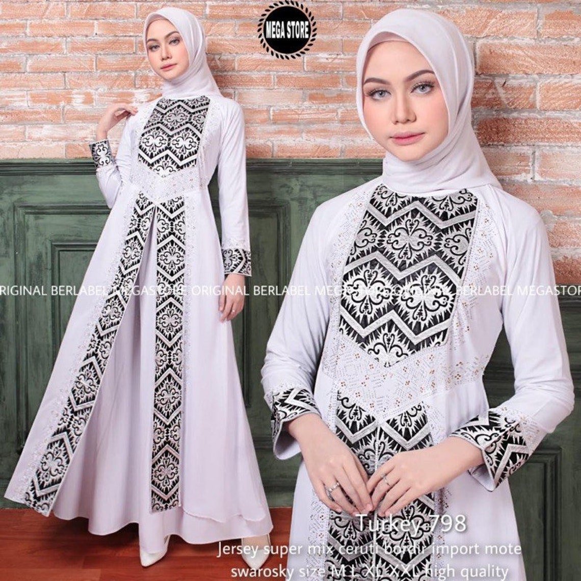 Abaya Embroidery Pattern | Dress Long Sleeves | Moeslim Abaya Dress White