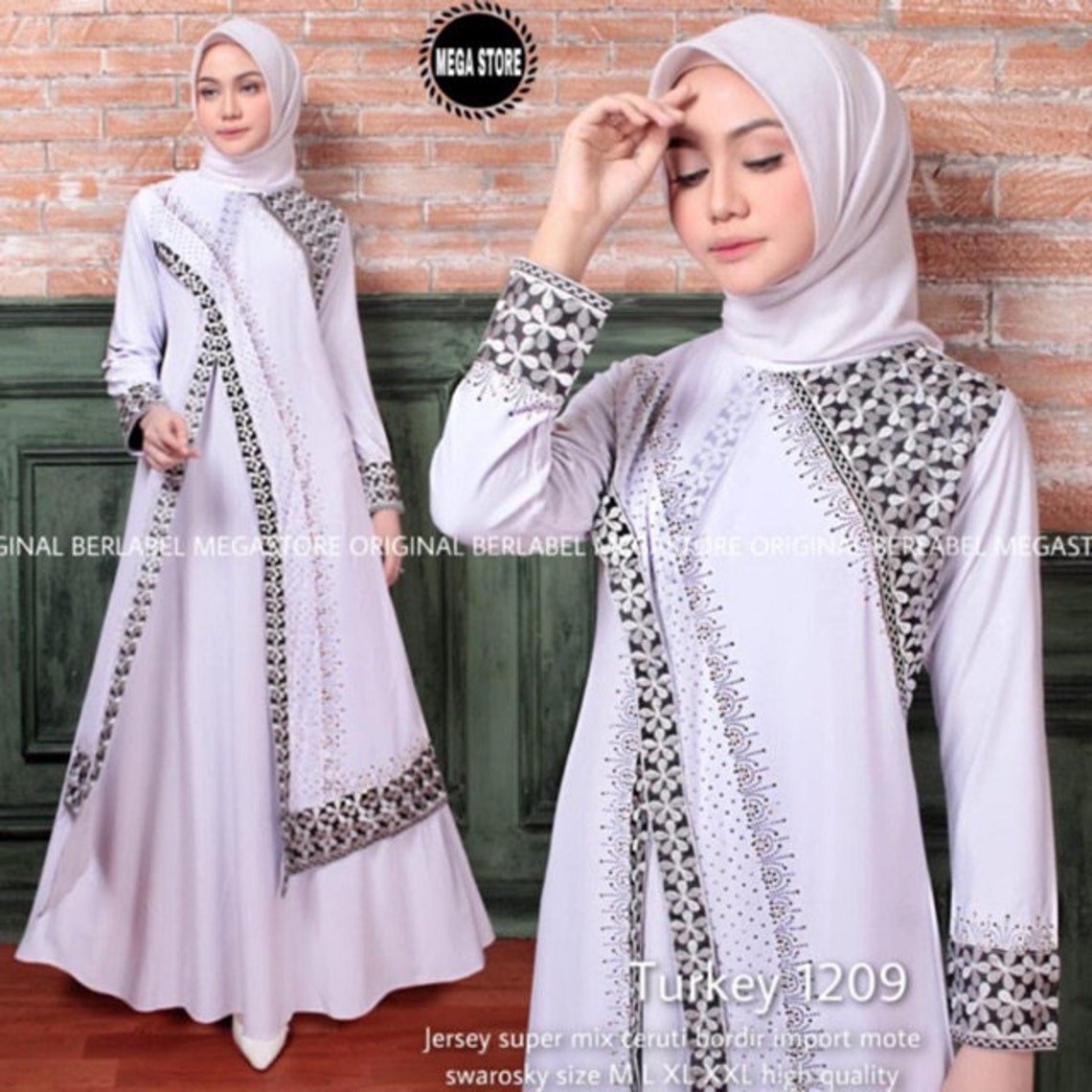 Abaya Maxi Embroidery Pattern | Dress Long Sleeves | Moeslim Dress White