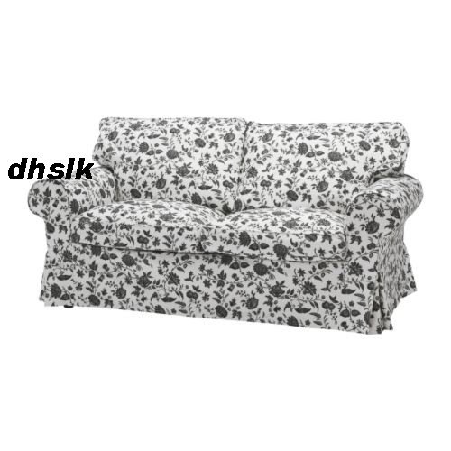 IKEA Ektorp 2 Seat Sofa SLIPCOVER Loveseat Cover HOVBY Black White FLORAL New
