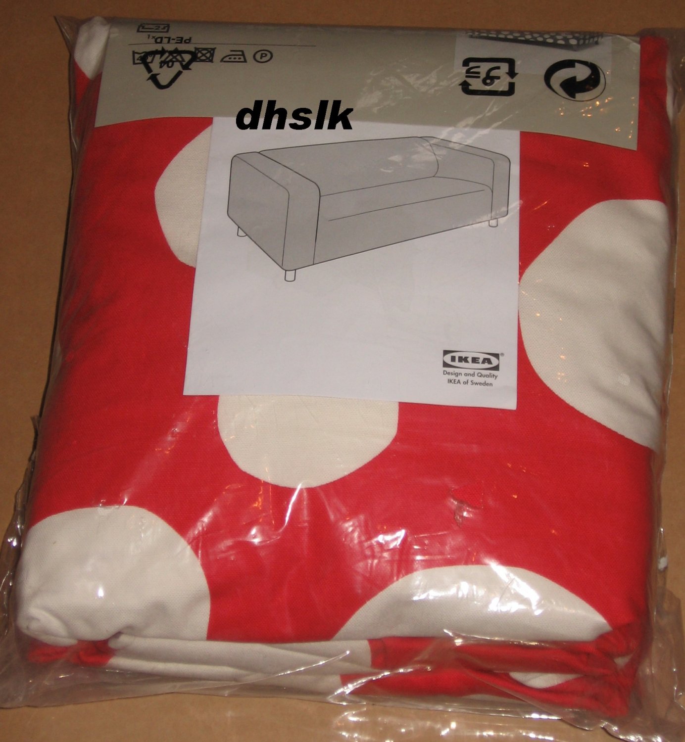 IKEA KLIPPAN Loveseat Sofa SLIPCOVER Cover DOTTEVIK Red White POLKA