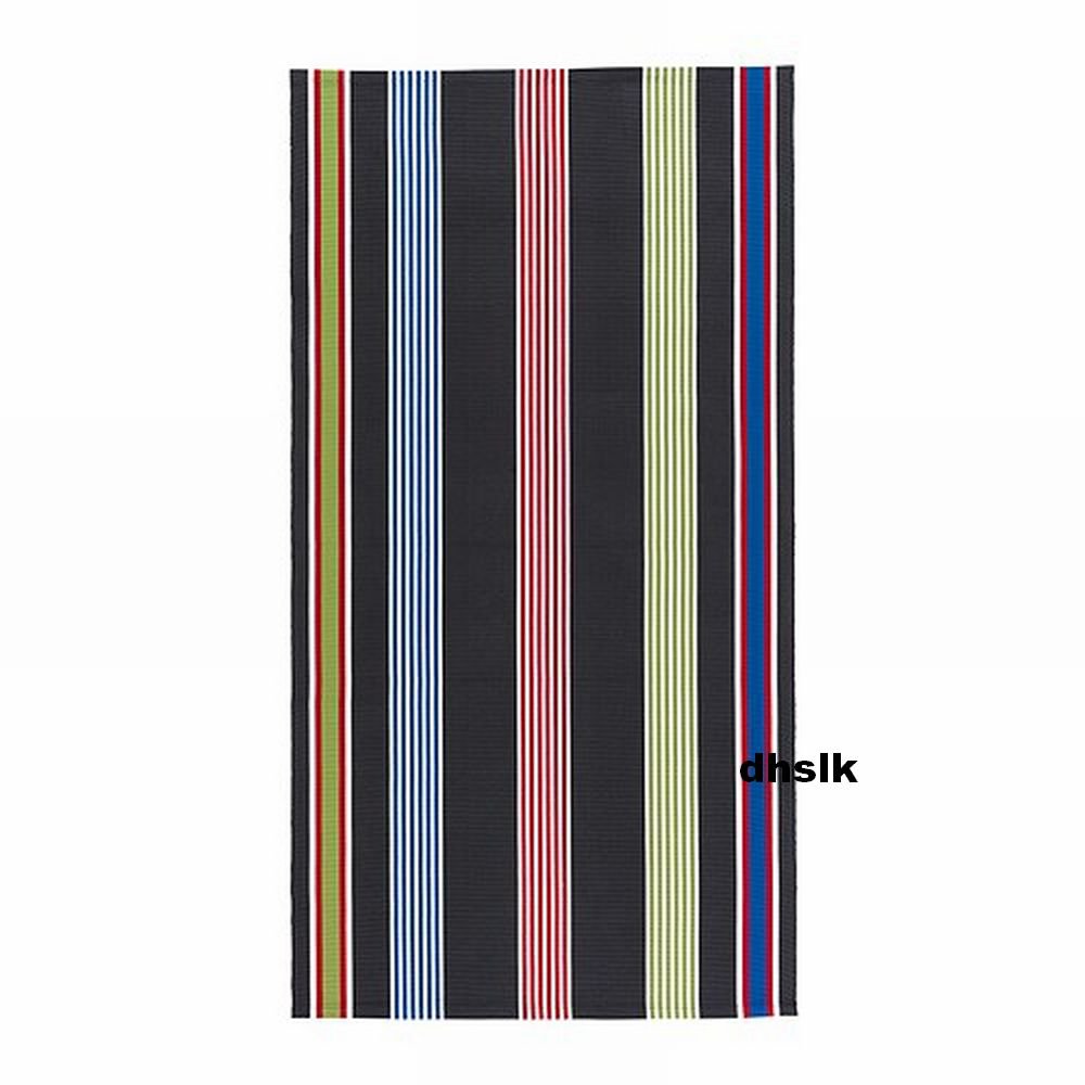 IKEA BISLEV Red GRAY White STRIPES Area Throw RUG MAT Reversible