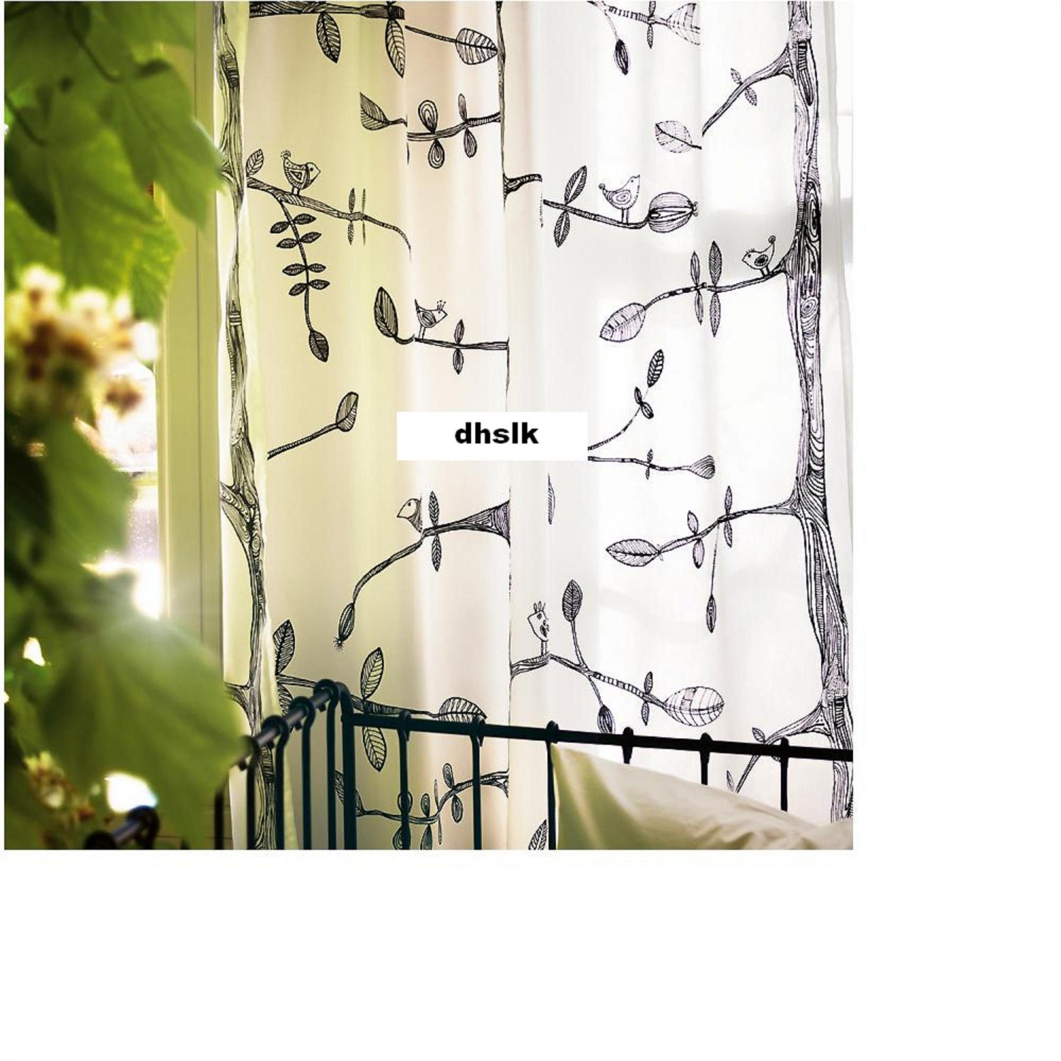 IKEA Eivor CURTAINS Drapes WHITE Black BIRD Leaf Garden Design New