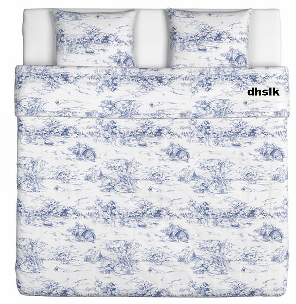 IKEA Emmie Land QUEEN Duvet COVER and Pillowcases Set BLUE WHITE Toile