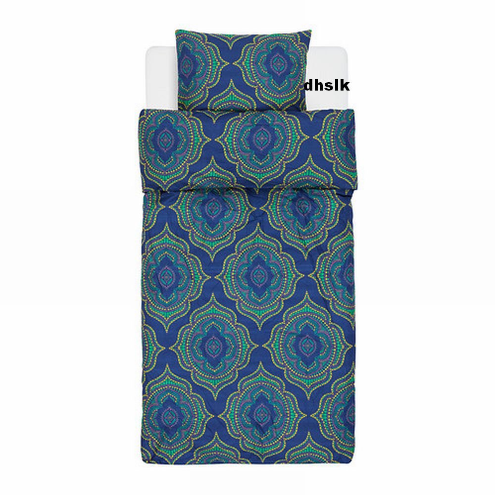 IKEA Natvide TWIN Duvet COVER Pillowcase Set ETHNIC Blue Green