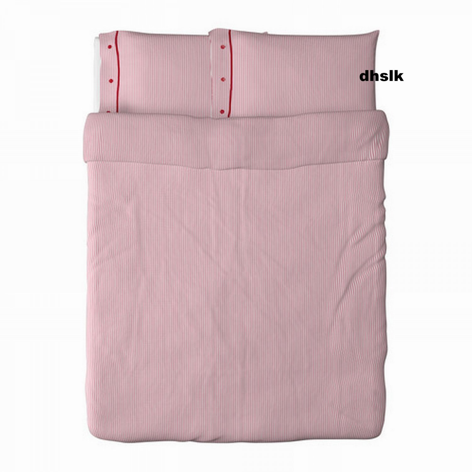 IKEA Nyponros QUEEN Full DUVET COVER Set TICKING STRIPES RED Yarn Dyed