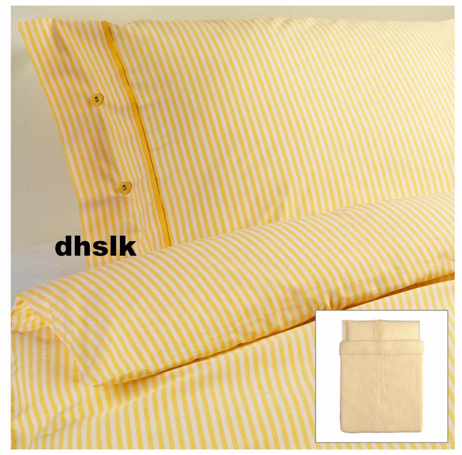 IKEA Nyponros KING Duvet COVER Set TICKING STRIPES YELLOW Yarn Dyed