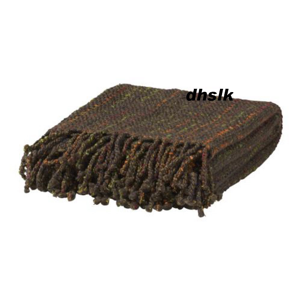 IKEA BEATA Afghan Throw BLANKET Gray Brown Green Textured Knit WOOL BLEND Soft