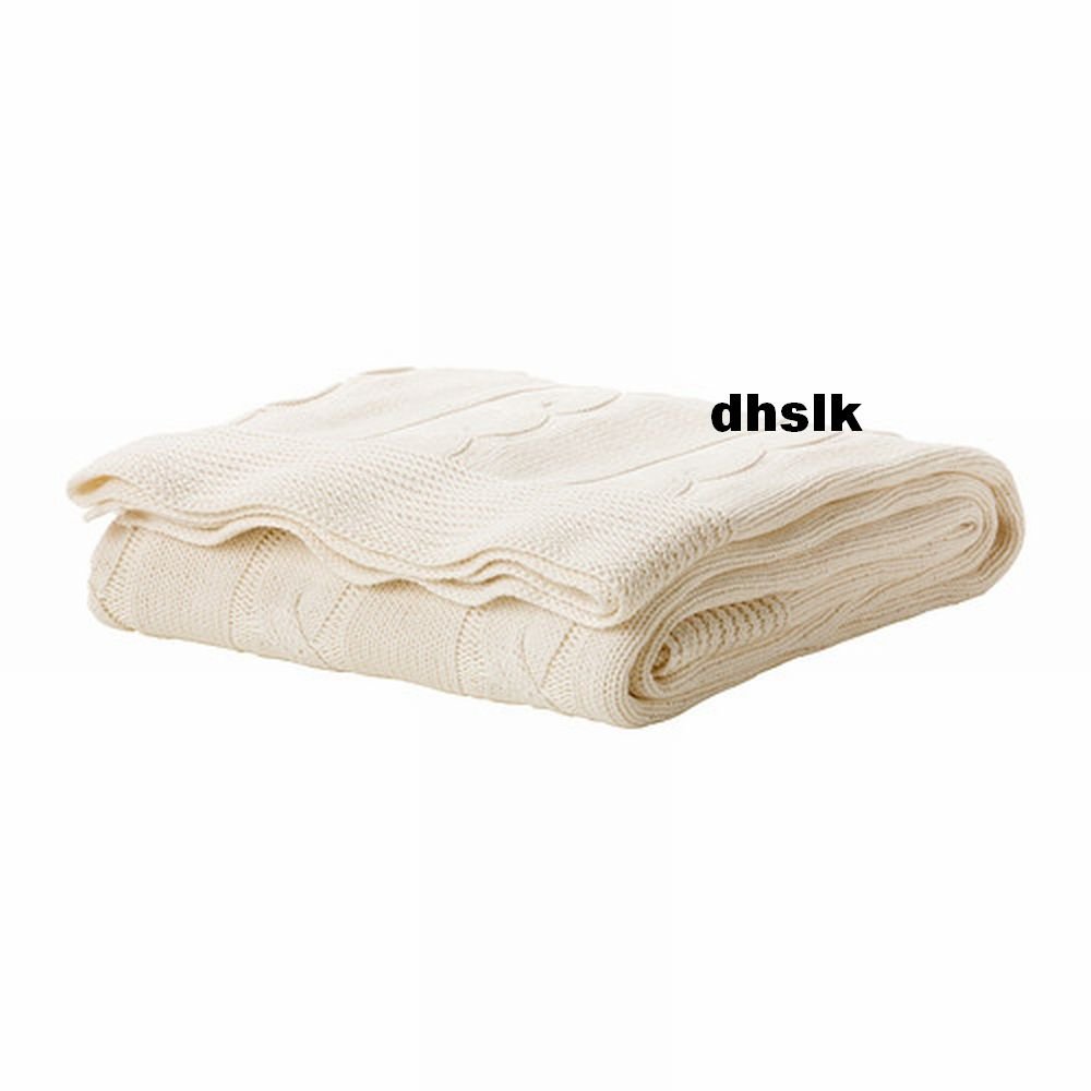 IKEA URSULA Afghan Throw BLANKET Bleached Natural Cable Knit Cotton Off