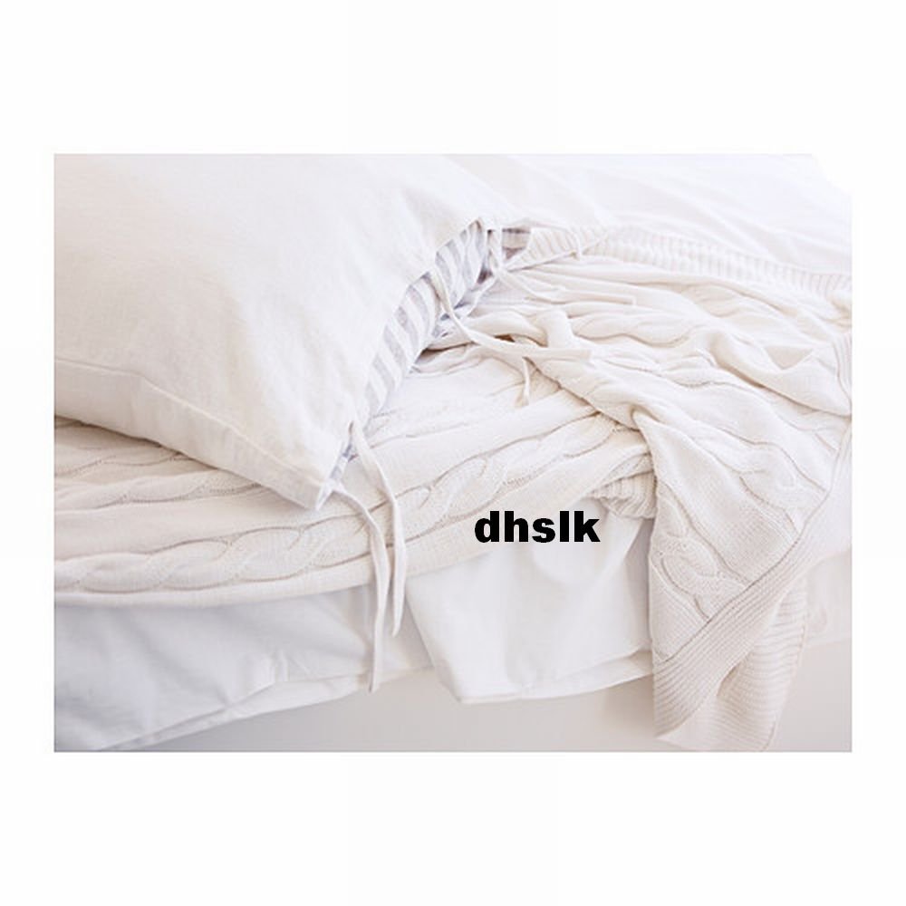 IKEA URSULA Afghan Throw BLANKET Bleached Natural Cable Knit Cotton Off