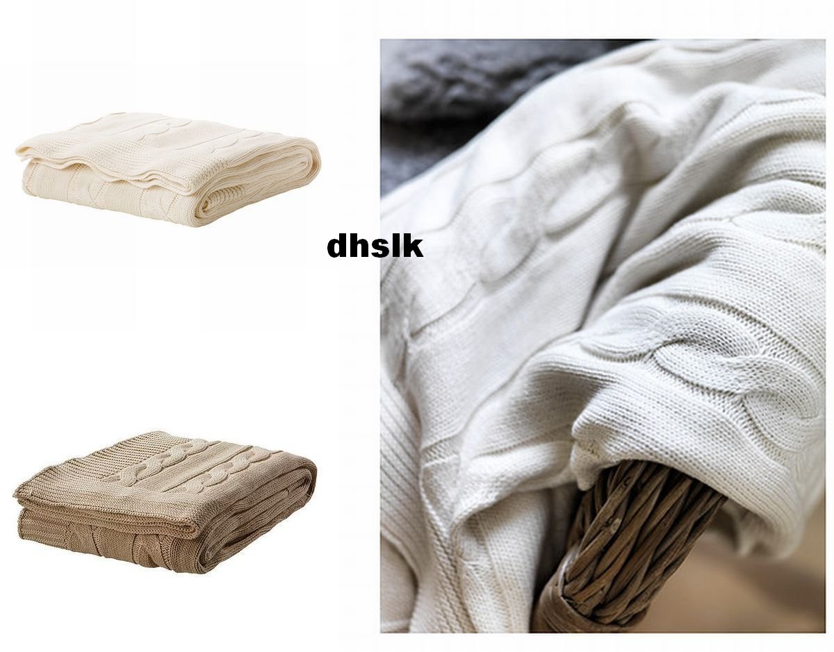 IKEA Ursula Afghan Throw BLANKET BEIGE Cable Knit Cotton st