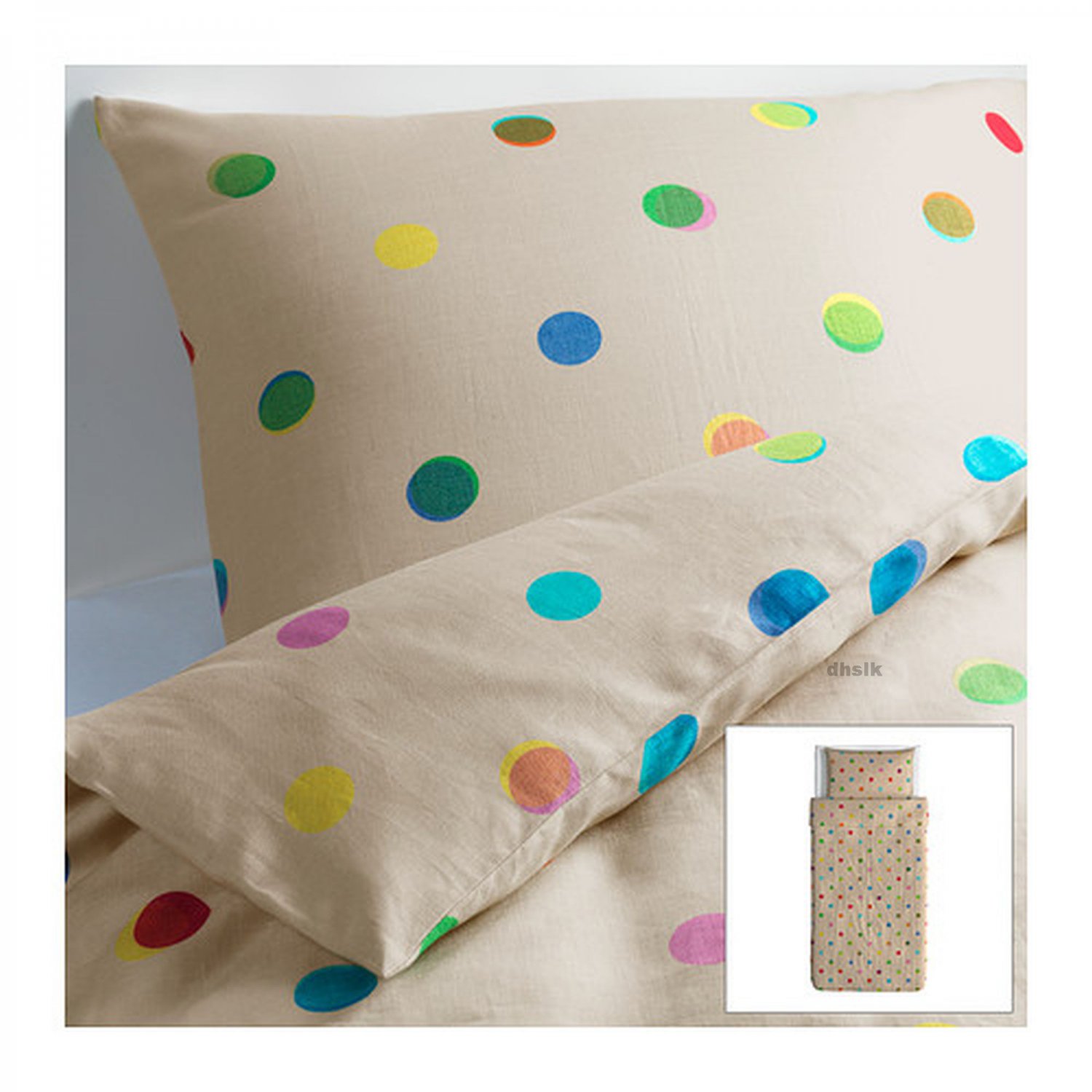 Ikea Ps Linen Twin Duvet Cover Pillowcases Set Polka Dots Natural