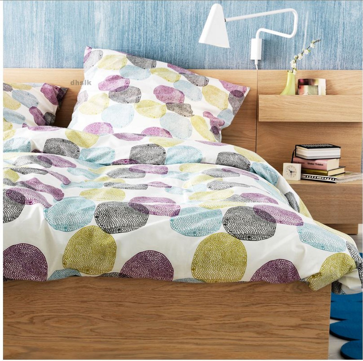 Ikea Malin Rund King Duvet Cover Set Multicolor Blue Green Purple White
