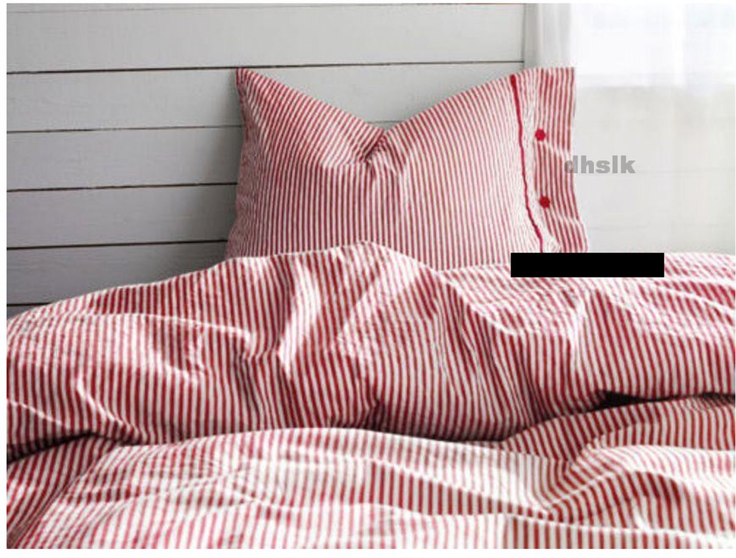 Ikea Nyponros Queen Full Duvet Cover Set Ticking Stripes Red Yarn Dyed Soft Xmas New 