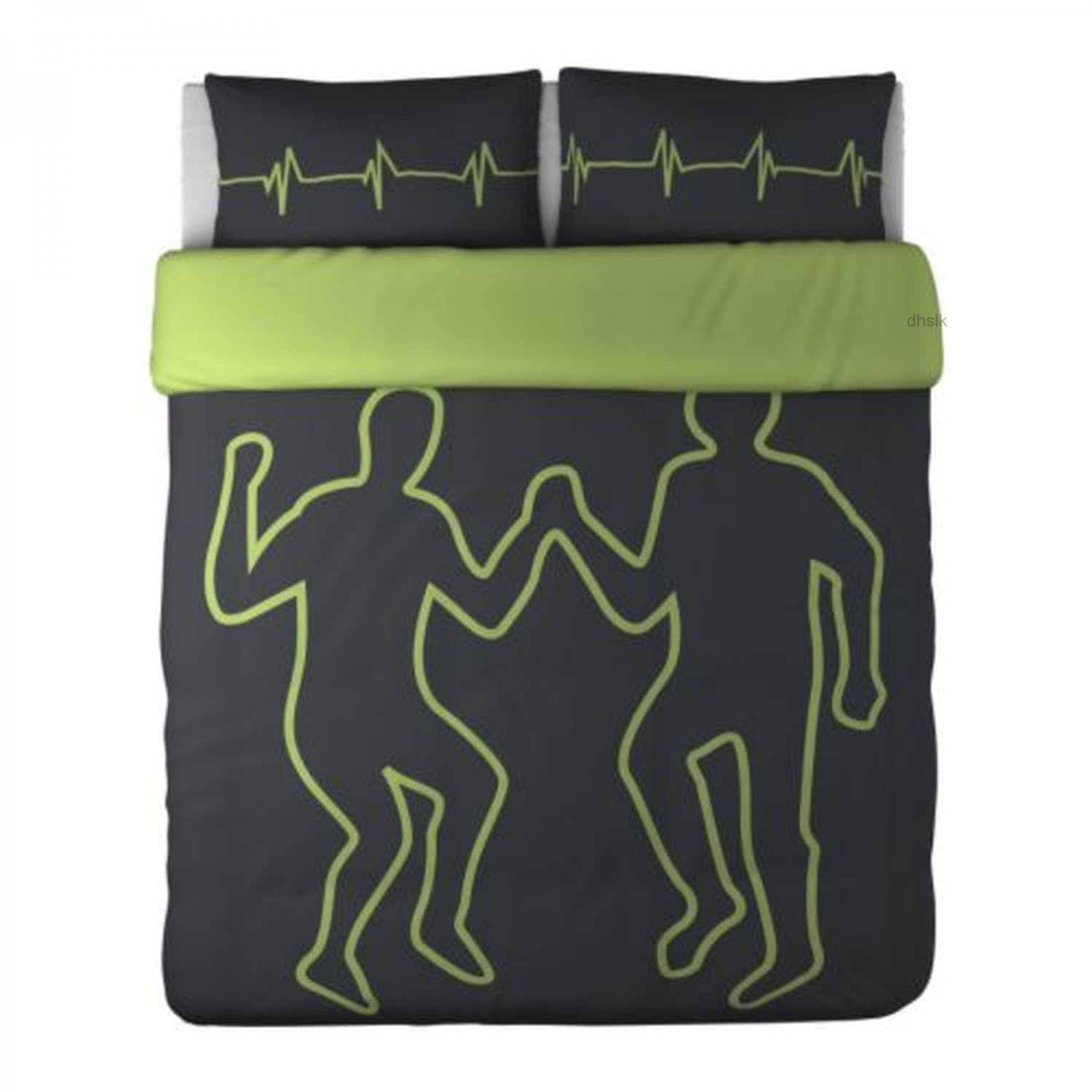 Ikea Hulda Dans Black Green King Duvet Cover Set Modern Graphic