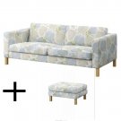 IKEA Karlstad Sofa Bed and Footstool SLIPCOVERS Sofabed Ottoman Covers GRONVIK Grönvik Blue Multi