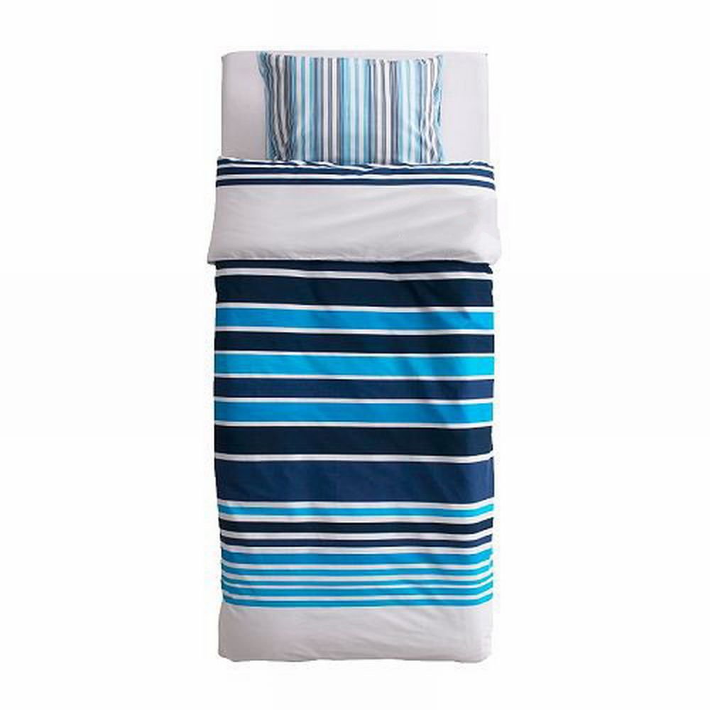 IKEA Ethel Stripes KING Duvet COVER Pillowcases Set BLUE White