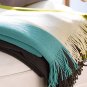 IKEA Malin Band Throw BLANKET Afghan BLUE GREEN GRAY Stripe MCM Midcentury